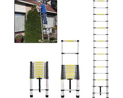 LARS360 Telescopische ladder, multifunctioneel, 4,4 meter, zwart, uitschuifbaar, 15 treden, van hoogwaardig aluminium, belastbaar tot maximaal 150 kg