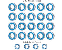 Runup Kogellagerset, 24 stuks, 6 x 12 x 4 mm, 5 x 8 x 2,5 mm, met stalen rubber voor Super Clodbuster/Super Clodbuster/Bullhead RC Crawler auto-upgrade-onderdelen