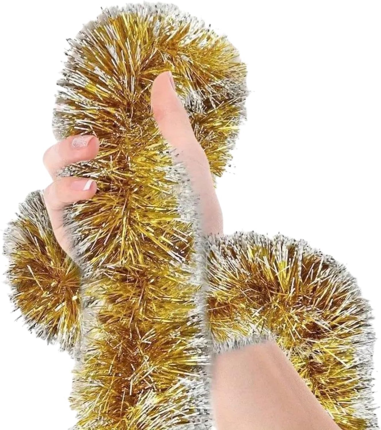 Kerstslinger, lametta, slinger, lametta, kerstboom, metallic slinger, kerstslingers, glanzende kerstdecoratie voor feest, goud, 10 stuks x 20 m