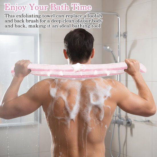 REEKNOKOL Exfoliërende Handdoek, Extra Lange Douchedoek voor Rugreiniging, Lichaamsreiniging voor Mannen en Vrouwen, Dieptereiniging (Roze) — afbeelding 5