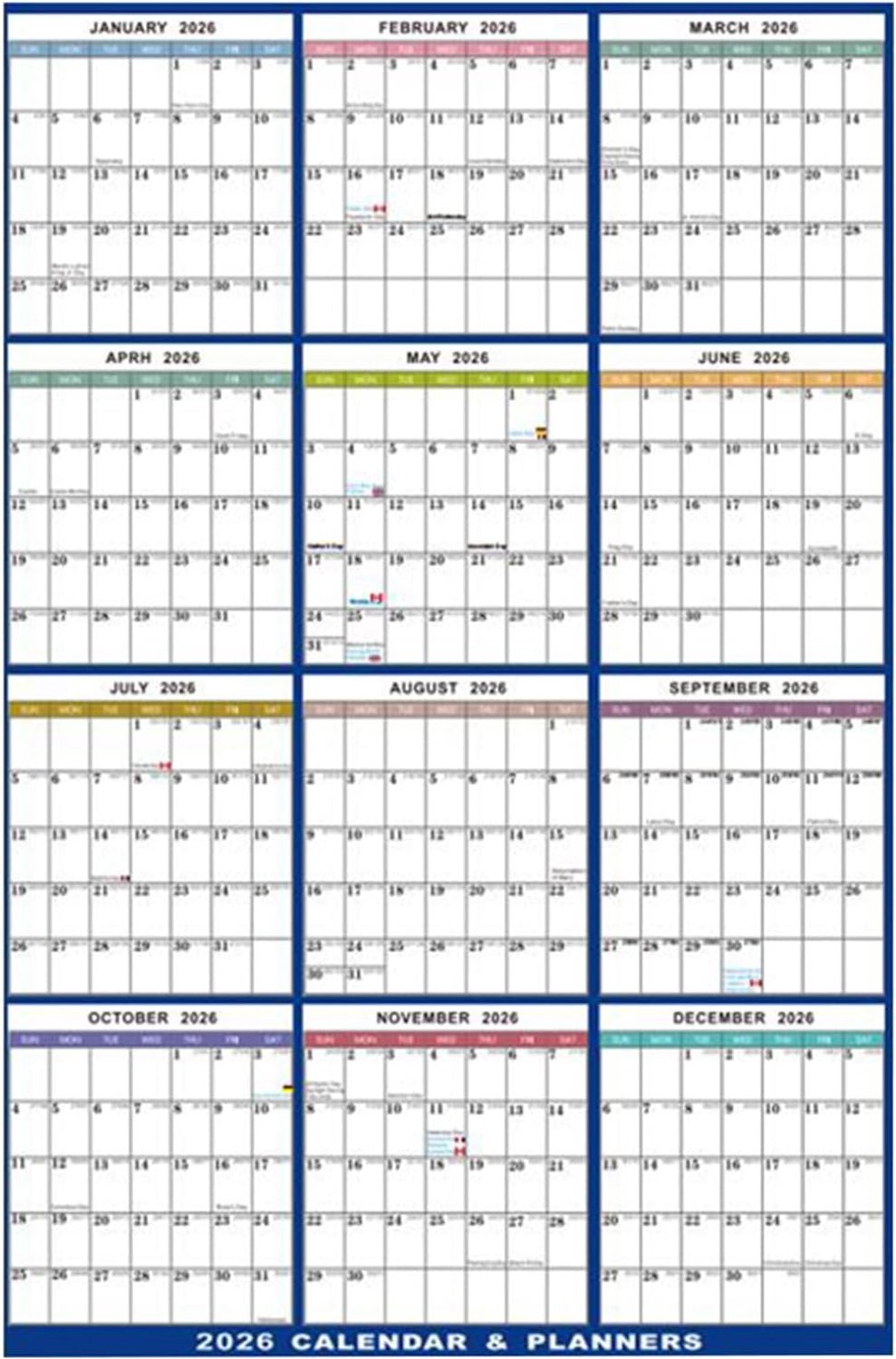 2026 Wandkalender Academische Dagelijkse Agenda Planner