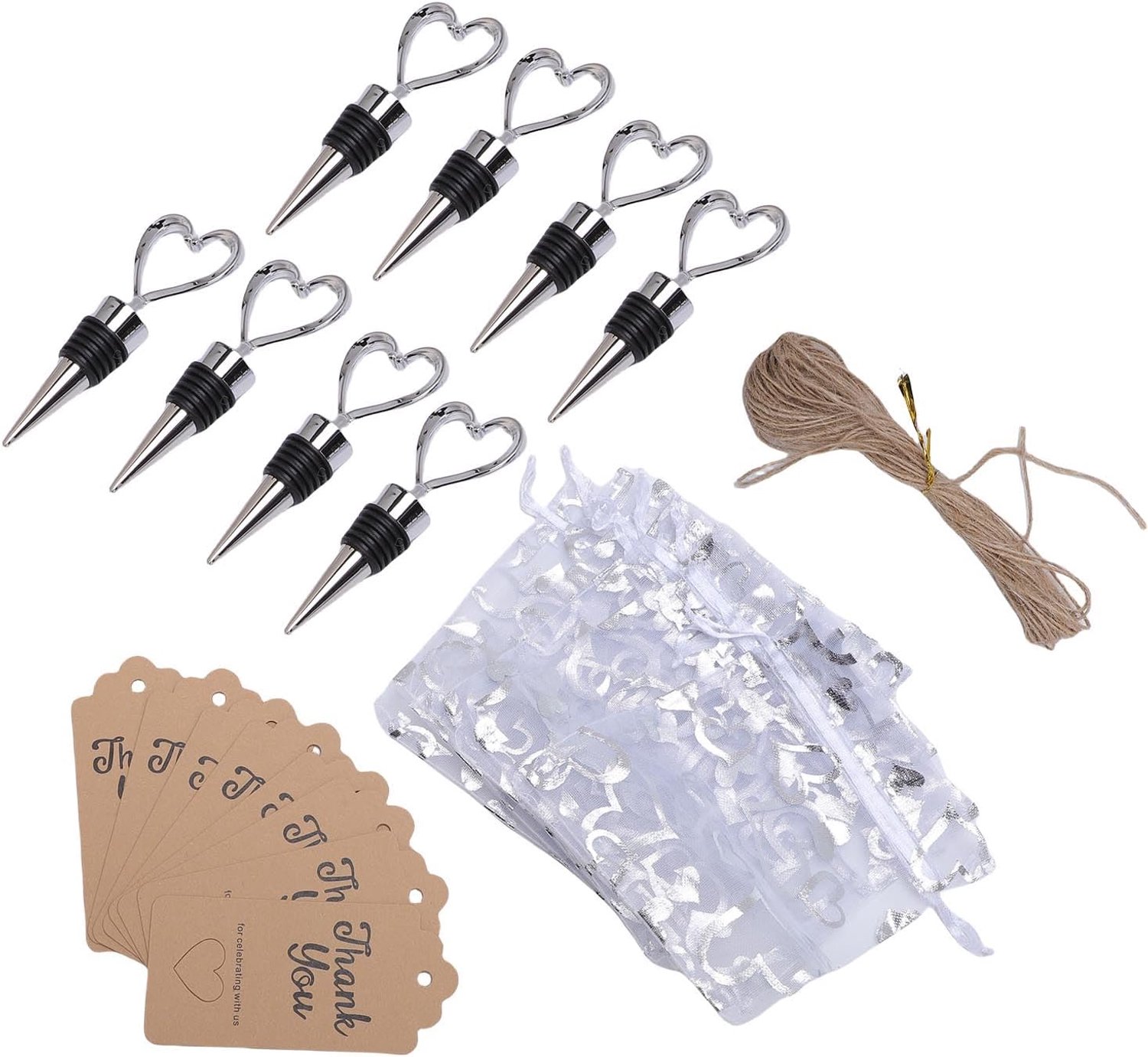 Mingzhe 8PCS Decorative Wine Stoppers with Tags and Bags Heart Shaped