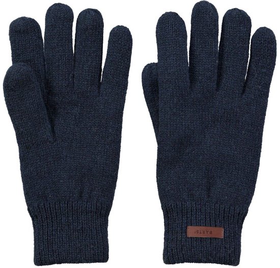 Donkerblauwe gebreide handschoenen van Barts met een leren label op de manchetten.