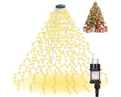 Withosent Lichtsnoer voor Kerstboom, 3M 448LED Kerstboomverlichting met Ring, Lichtsnoer IP44 met Geheugenfunctie Waterdicht 8 Modi Kerstboomverlichting voor Kerstdecoratie Binnen Buiten - Warm Wit