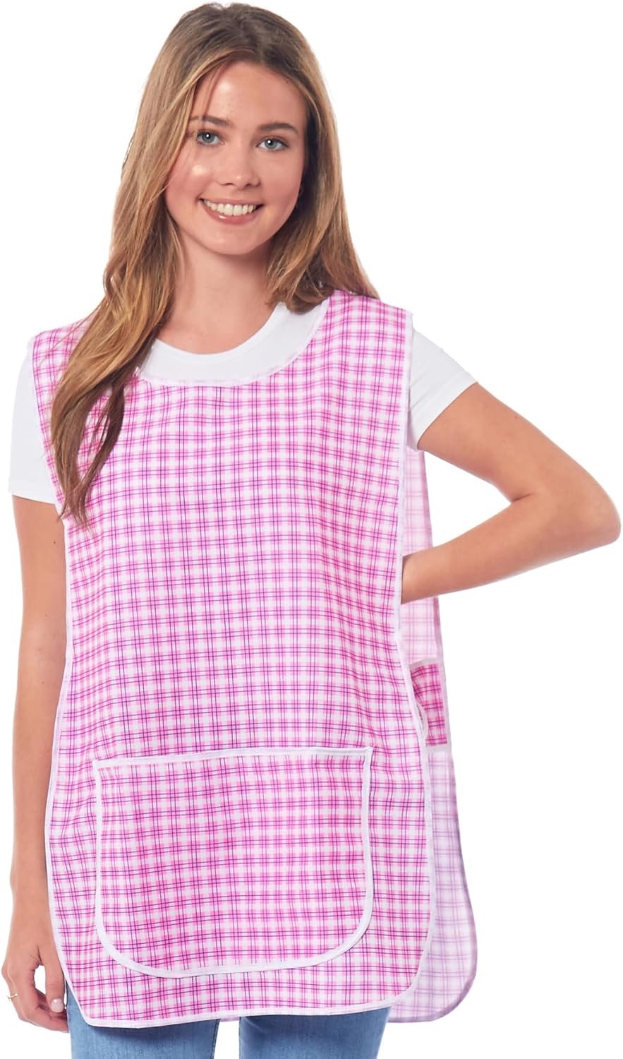 Damesschort met biezen en tabardschort, overall, voorzak, stijlvolle tabellen voor vrouwen, casual schorten voor vrouwen, om te gebruiken in huis, keuken, restaurants, coffeeshops, gemaakt in