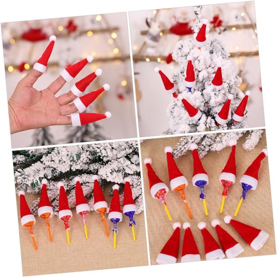 10 Stuks Miniatuur Kerstmuts Snoepverpakking Hoedjes Klassieke Santa Decoratie voor Kerstboom Feestaccessoires Compacte Xmas Ornamenten voor Snoep Wijnflessen Cadeaus — afbeelding 2