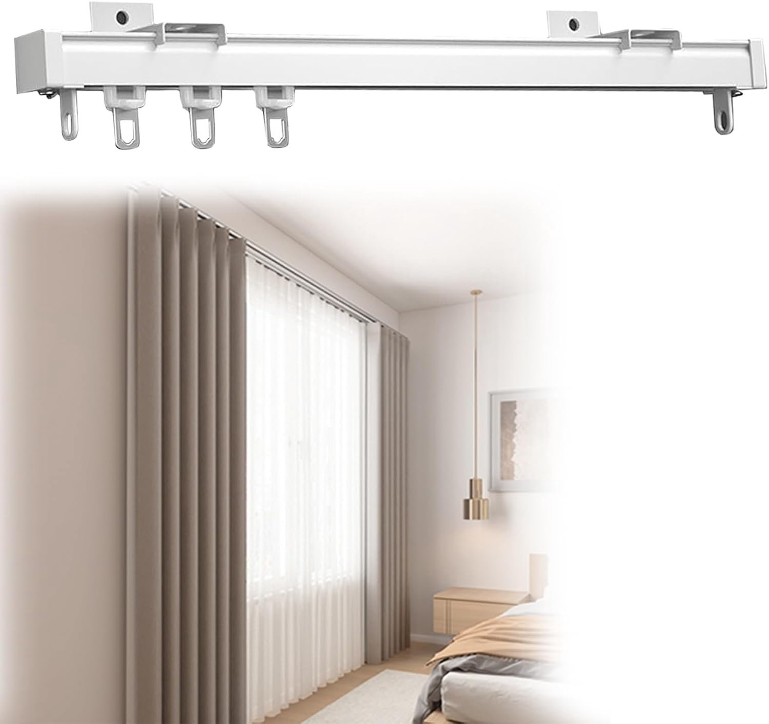 Aluminiumlegering ain Track System - Plafond/muur Mount Room Divider Rod Douche & Ziekenhuis ain Rail Wit Zijmontage Heavy-Du Easy Inllat