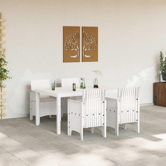 Poly rotan tafel stoelen tuin eetgroep 5 stuks wit met zitkussen — afbeelding 4