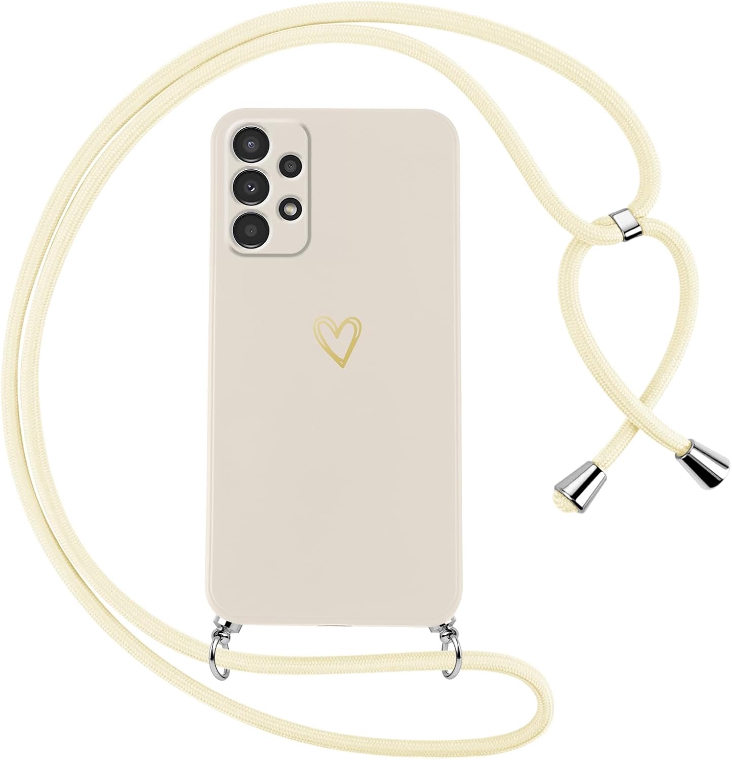 Beschermhoesje voor Samsung Galaxy A53 5G met koord, zachte siliconen hoes met hartmotief en halsketting, omhangkoord, schokbestendig, krasbestendig, verstelbaar koord, beschermhoes, wit