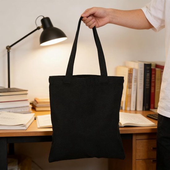 6 Stuks Zwarte Canvas Draagtas Herbruikbare Zomerreistas met Capaciteit voor DIY Schilderen Sublimatie Borduren Boodschappen Creatieve Kunstprojecten — afbeelding 4