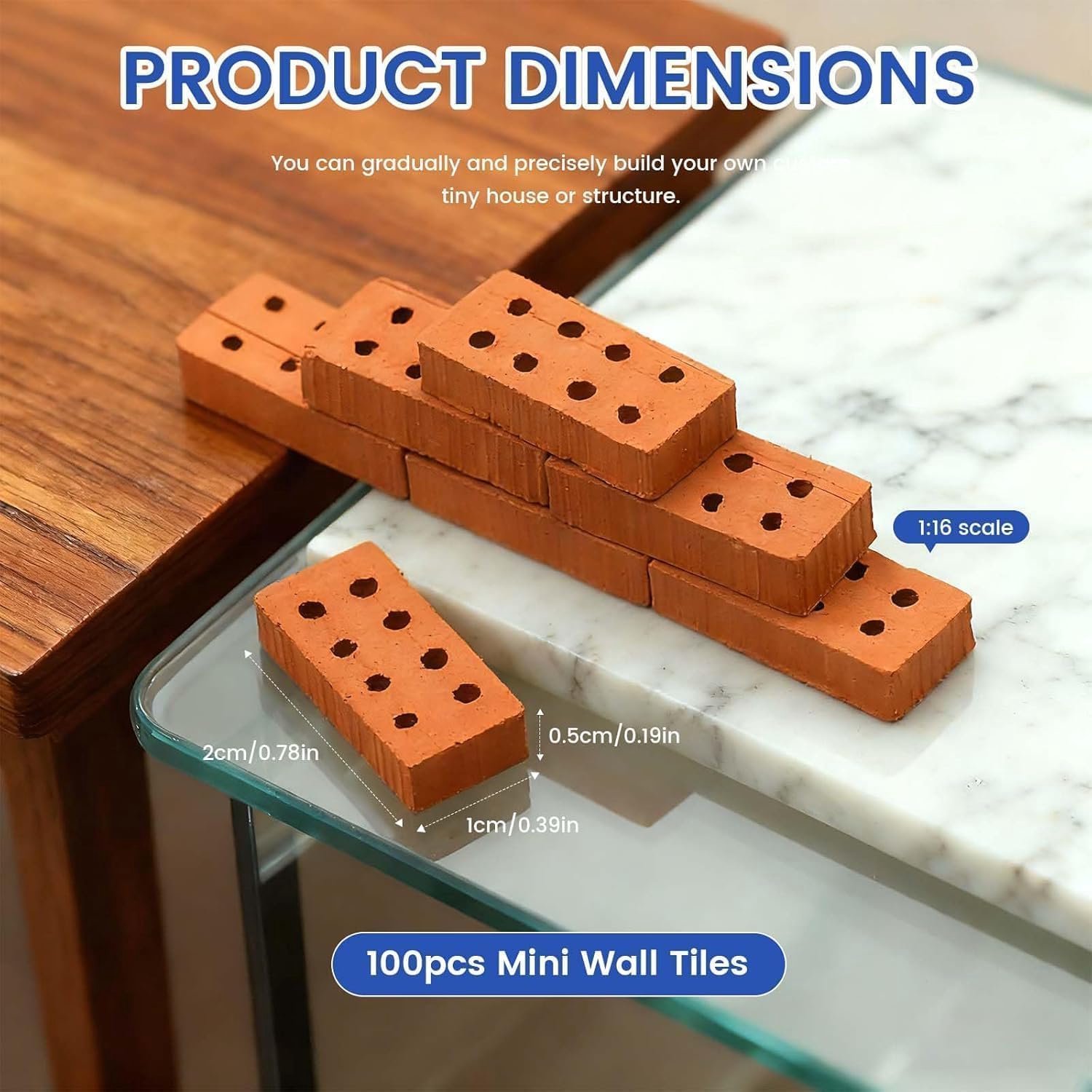 Miniatuuraccessoires, 100 stuks mini-rode simulatiestenen, schaal 1:16, 2 x 1 x 0,5 cm, keramische klei met hoge dichtheid, herbruikbare doe-het-zelfmaterialen voor mini-huizen, dorpen