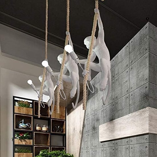 Hars Henneptouw Aap Hanglamp Loft Vintage Industriële Edison Plafond Hanglamp voor Eetkamer Woonkamer Kinderslaapkamer Wit — afbeelding 4