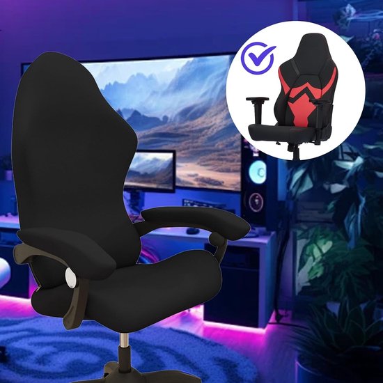 Gamingstoelhoes - Zwart - 8-delige Set - Wasbare Hoes met Armleuningen - Voor Gaming- en Computerstoelen — afbeelding 3