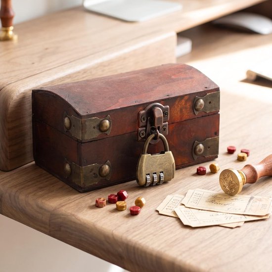 Vintage Houten Schatkist Cijferig Cijferslot Boogvormige Compacte Bewaardoos voor Sieraden Kleine Afsluitbare Opbergkist met Scharnierend Retro Stijl voor Desktop Decoratie — afbeelding 2