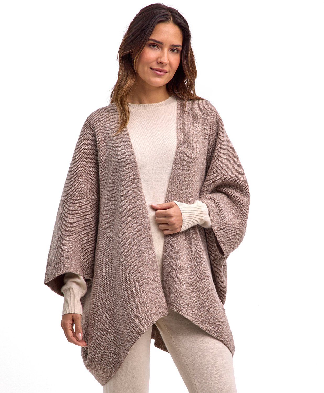 FALKE Selection Ribbed comfortabel wol cape unisex beige - maat ONESIZE