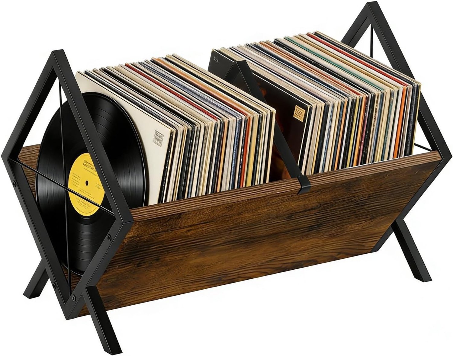 Vinylplaat Houder - Rustiek Bruin - 39 x 21 x 30 cm - Opbergrek voor 80-100 LP's - Voor Muziekliefhebbers