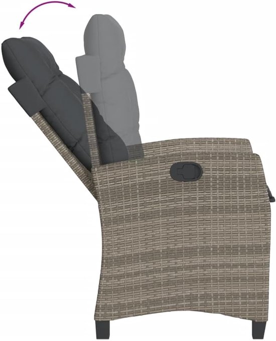Poly rattan verstelbare rugleuning bistroset grijs 3 delig — afbeelding 3