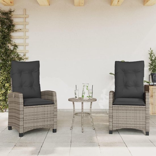 Poly rattan verstelbare rugleuning bistroset grijs 3 delig — afbeelding 2