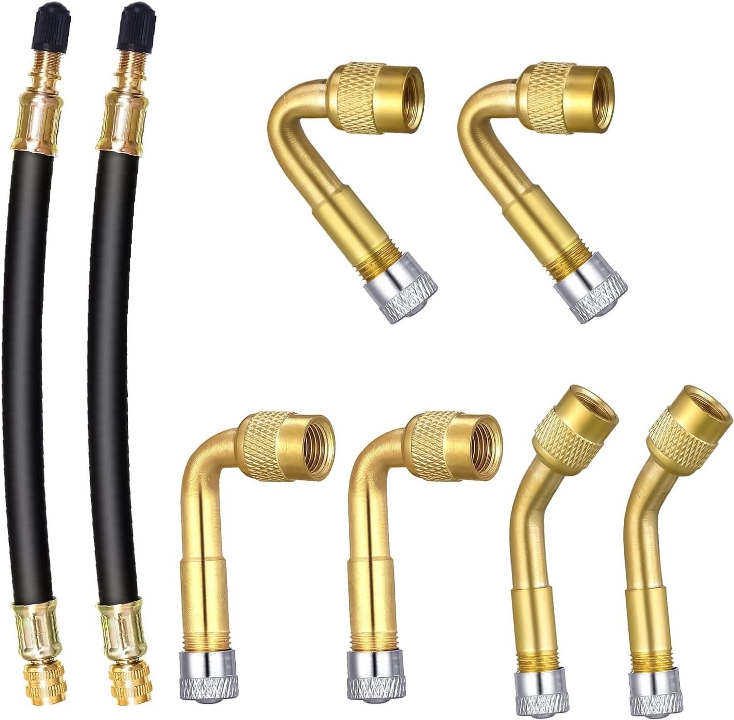 Bandenventielverlengingset - Zwart - 180 mm - Flexibele Slangen met Hoekadapters - Voor Auto, Motorfiets en Fiets