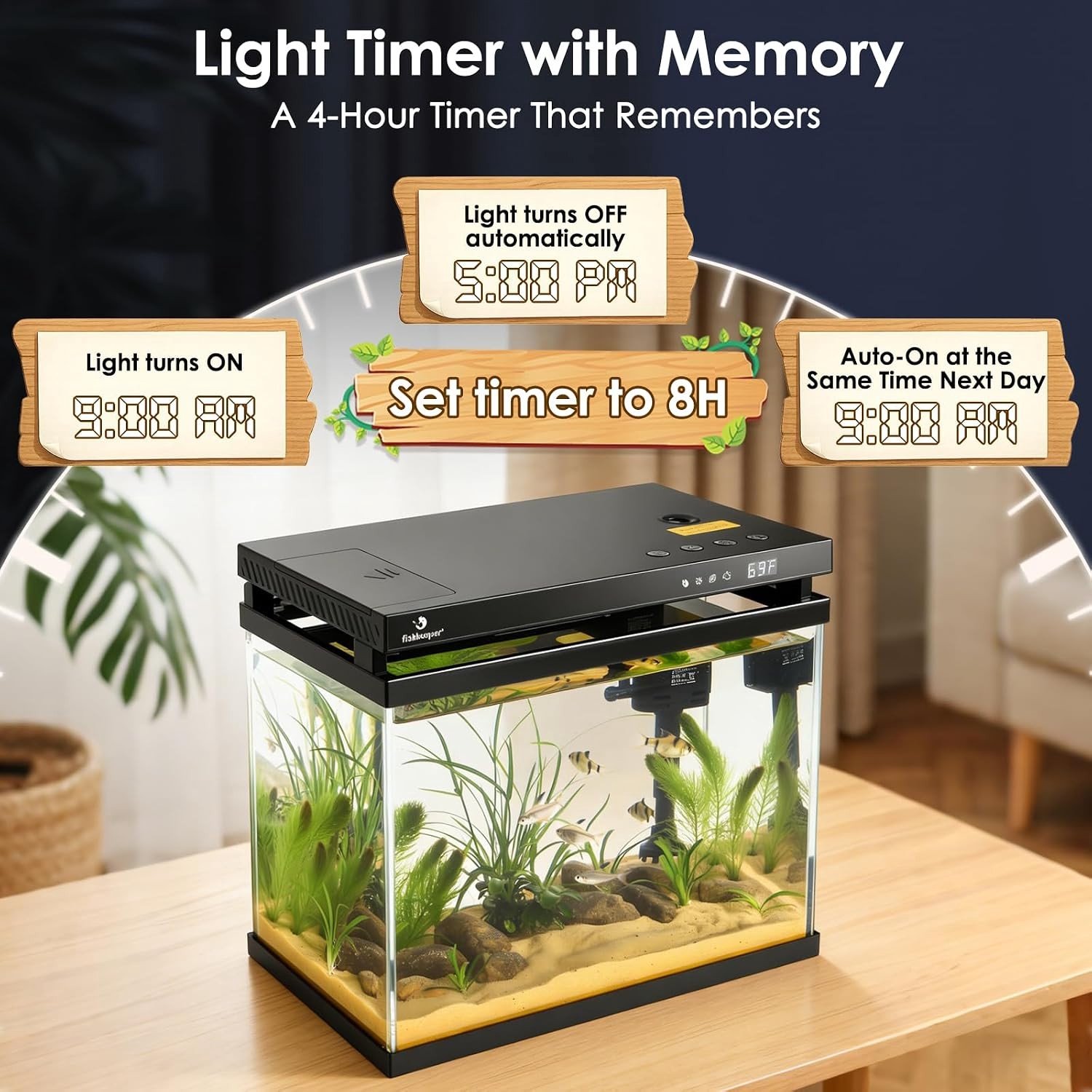 Complete 5-in-1 Mini Aquarium Starter Set met LED Verlichting, Automatische Voeding en Zelfreinigende Pomp, 8.6L Nano Aquarium voor Beginners met Aromatherapie en Onderhoudsgemak thumbnail 5