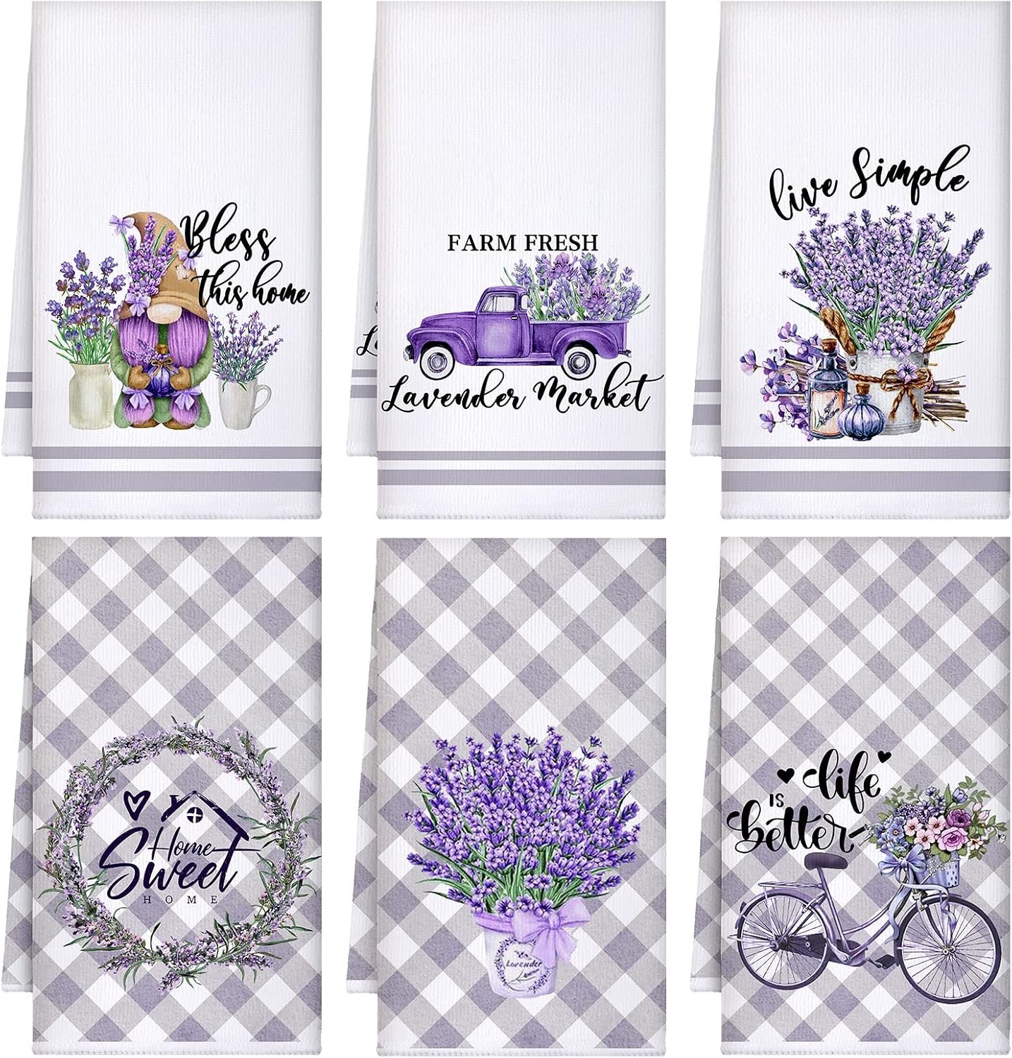 Boyiee Set van 6 lavendelhanddoeken absorberende theedoeken lavendel handdoeken 61 x 46 cm keukengeschenken paarse keukenhanddoeken lavendelminnaar geschenken voor boerderij keuken badkamer decoraties