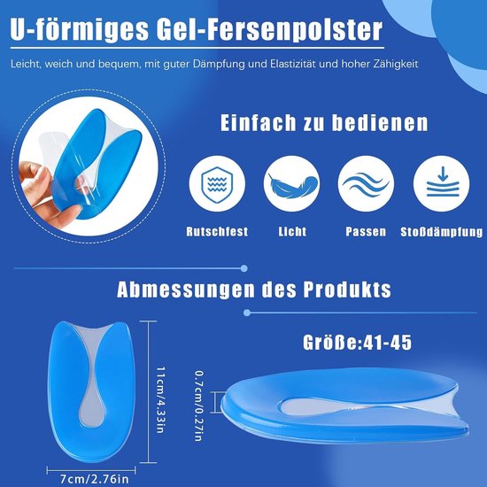 Comfortabele gel inlegzolen voor hielspoor, schokabsorberende hielkussens, orthopedische ondersteuning voor heren en dames — afbeelding 5
