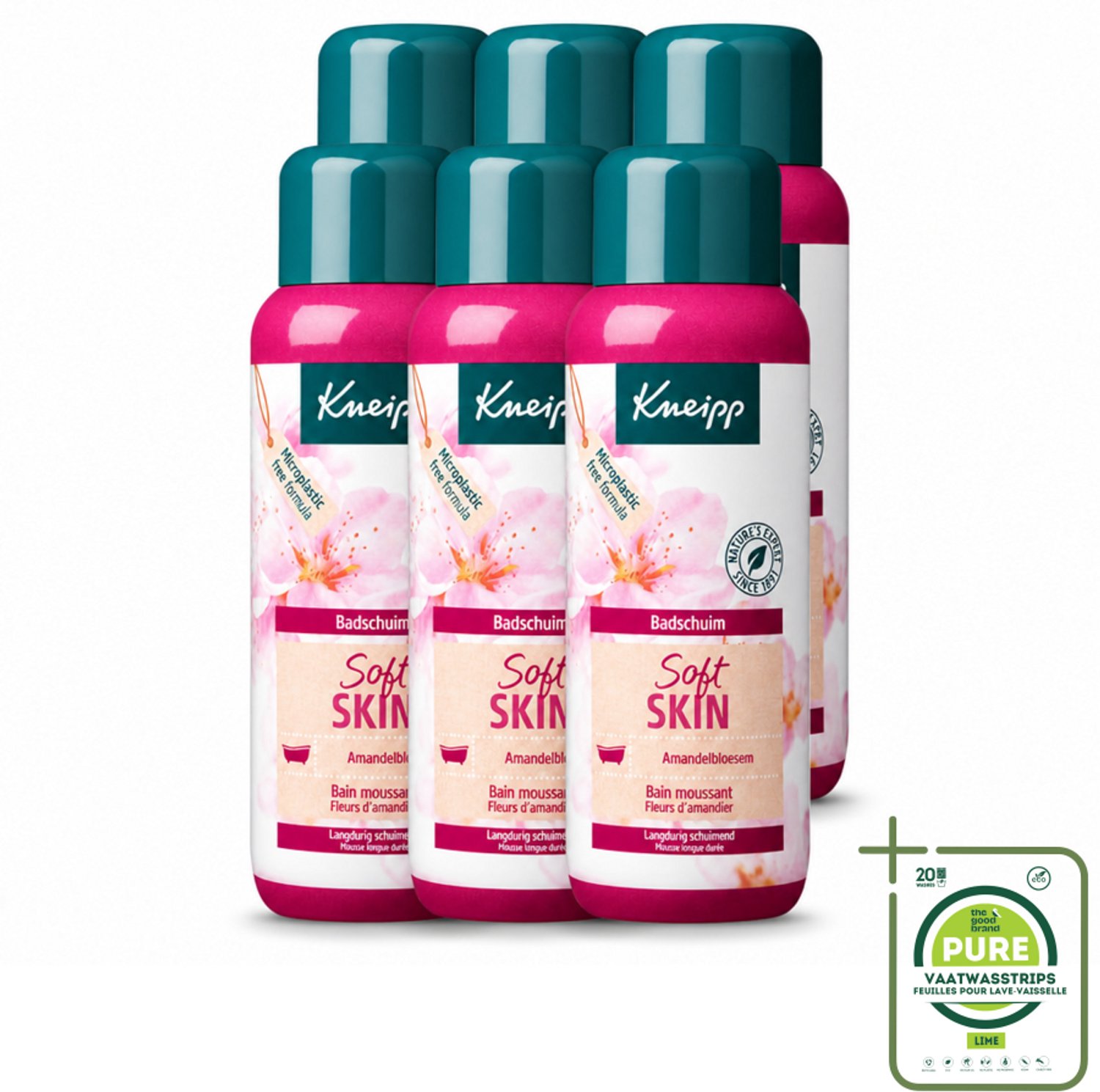 6 x Kneipp - Badschuim - Amandelbloesem - Voor droge en gevoelige huid - 400 ml - Grootverpakking - Vaatwasstrips - Badshuid - Droge Huid - Gevoelige Huid - Amandelolie - Badschuim