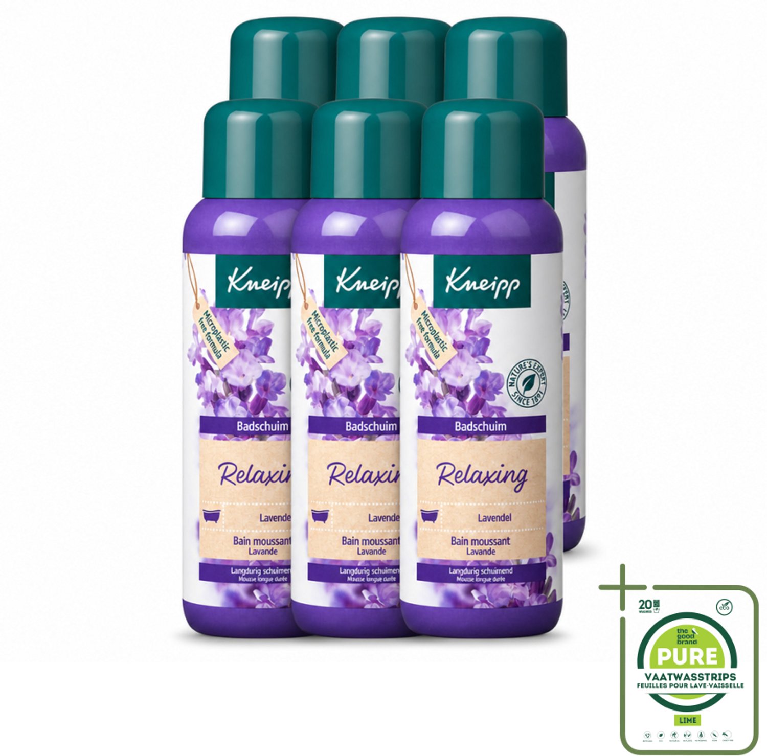 6 x Kneipp - Badschuim - Lavendel - Bloemige geur - 400 ml - Grootverpakking - Vaatwasstrips - Badshuim - Ontspanning - Lavendel - Rust - Bad