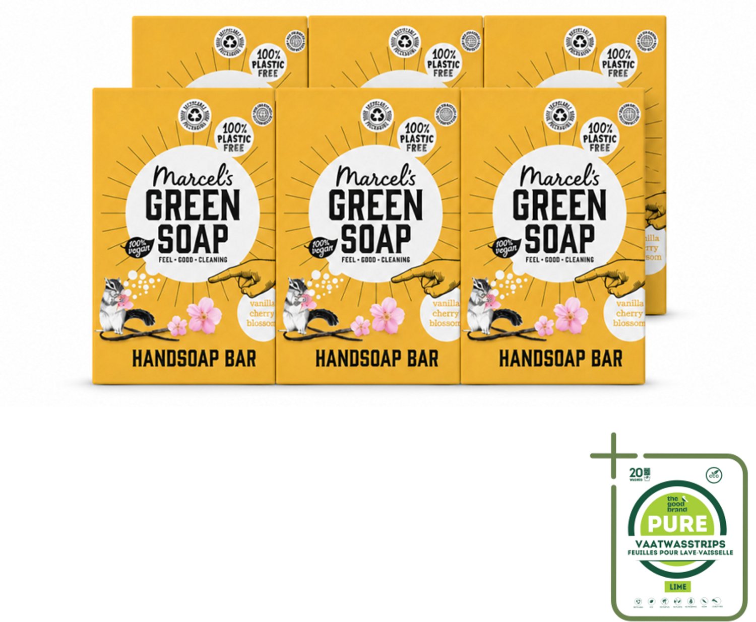 6 x Marcel's Green Soap - Handzeep Bar - Vanille & Cherry Blossom - Krachtige werking - 90 gr - Grootverpakking - Vaatwasstrips - Handzeep Bar - Plasticvrije Handzeep - Vegan Handzeep - Natuurlijke Handzeep - Duurzame Handzeep