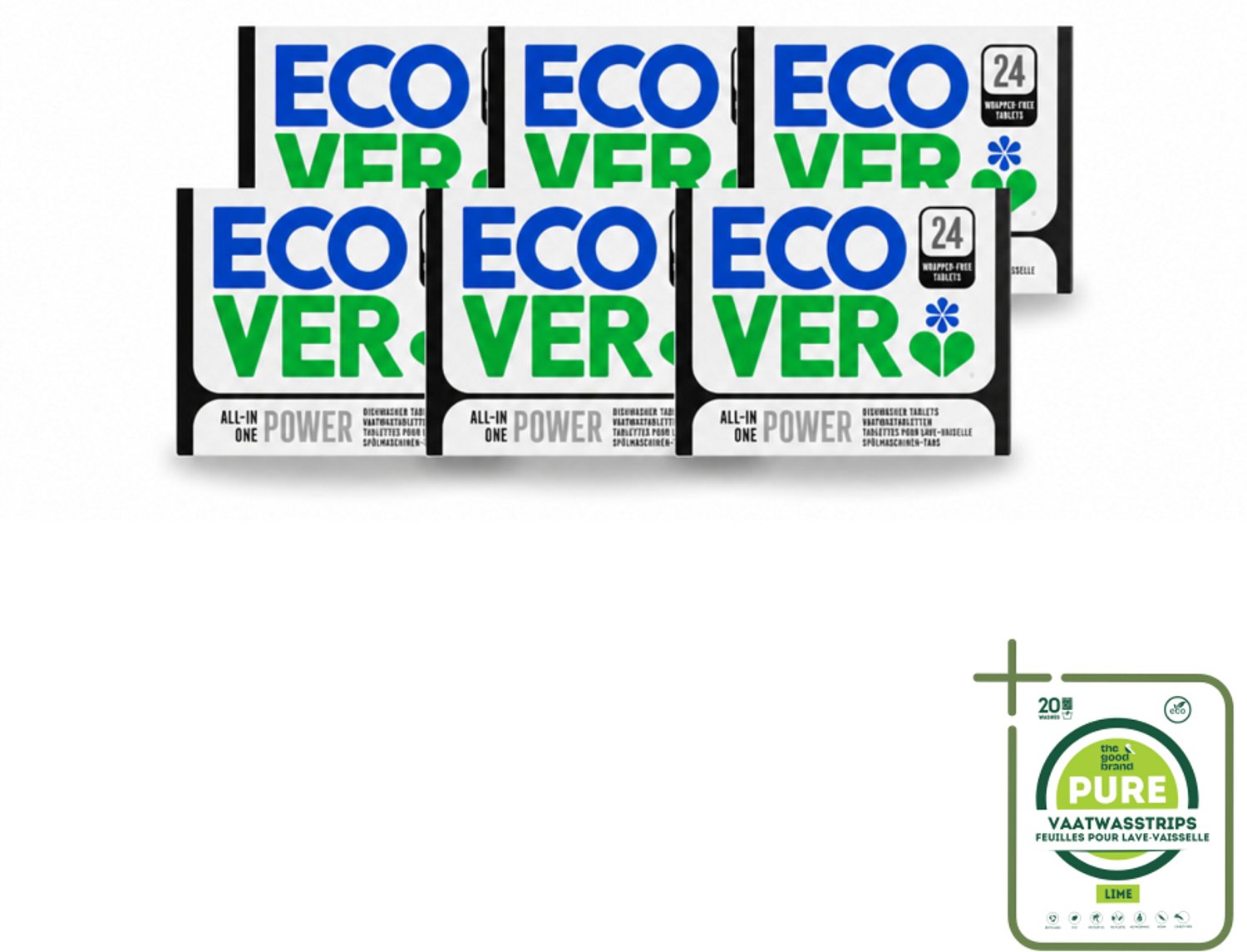 6 x Ecover - Vaatwastabletten All-in-One Power - 24 Tabs - Grootverpakking - Vaatwastabletten - Schoonmaken - Milieuvriendelijk - Glansspoelmiddel - Zout