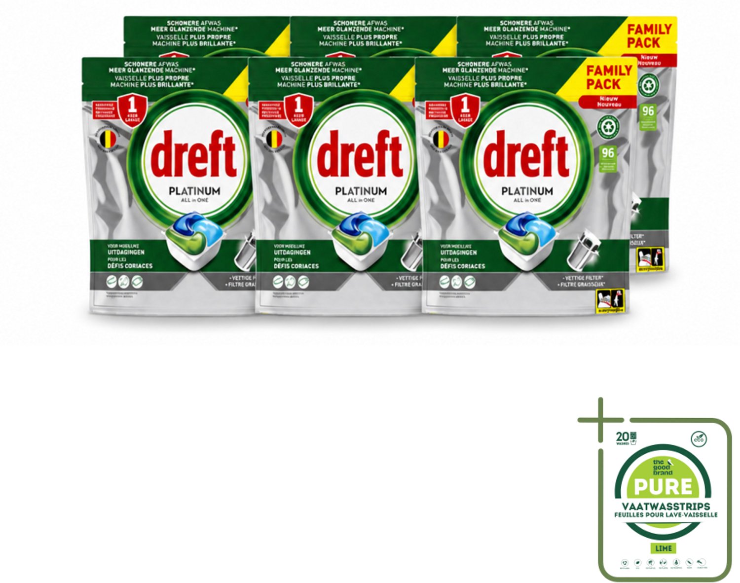 6 x Dreft - Vaatwastabletten - Platinum All-in-One Origineel - Grootverpakking - 96 Tabletten - Grootverpakking - Vaatwasstrips - Vaatwasser - Vaatwasser Tablet - Vaatwasser Reinigen - Vaatwasser Filter - Vaatwasser Vet