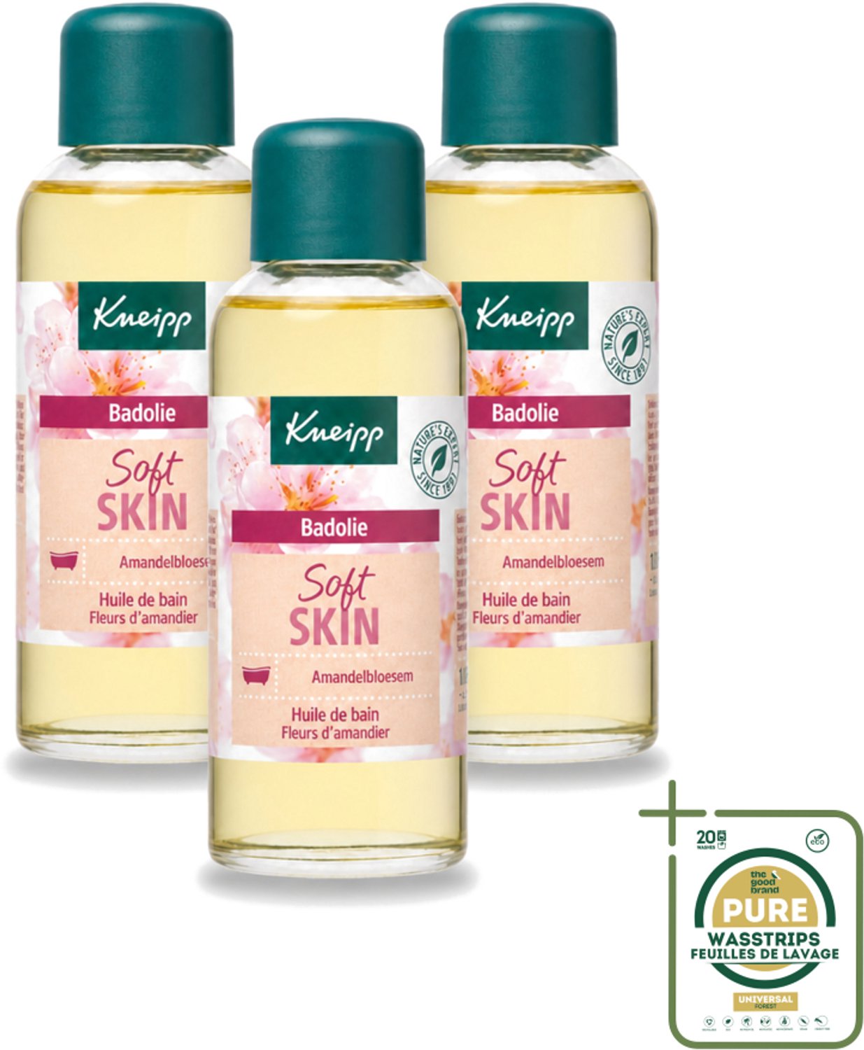 3 x Kneipp - Badolie - Amandelbloesem - Voor droge en gevoelige huid - 100 ml - Wasstrips - Badolie - Droge Huid - Gevoelige Huid - Amandelolie - Huidverzorging