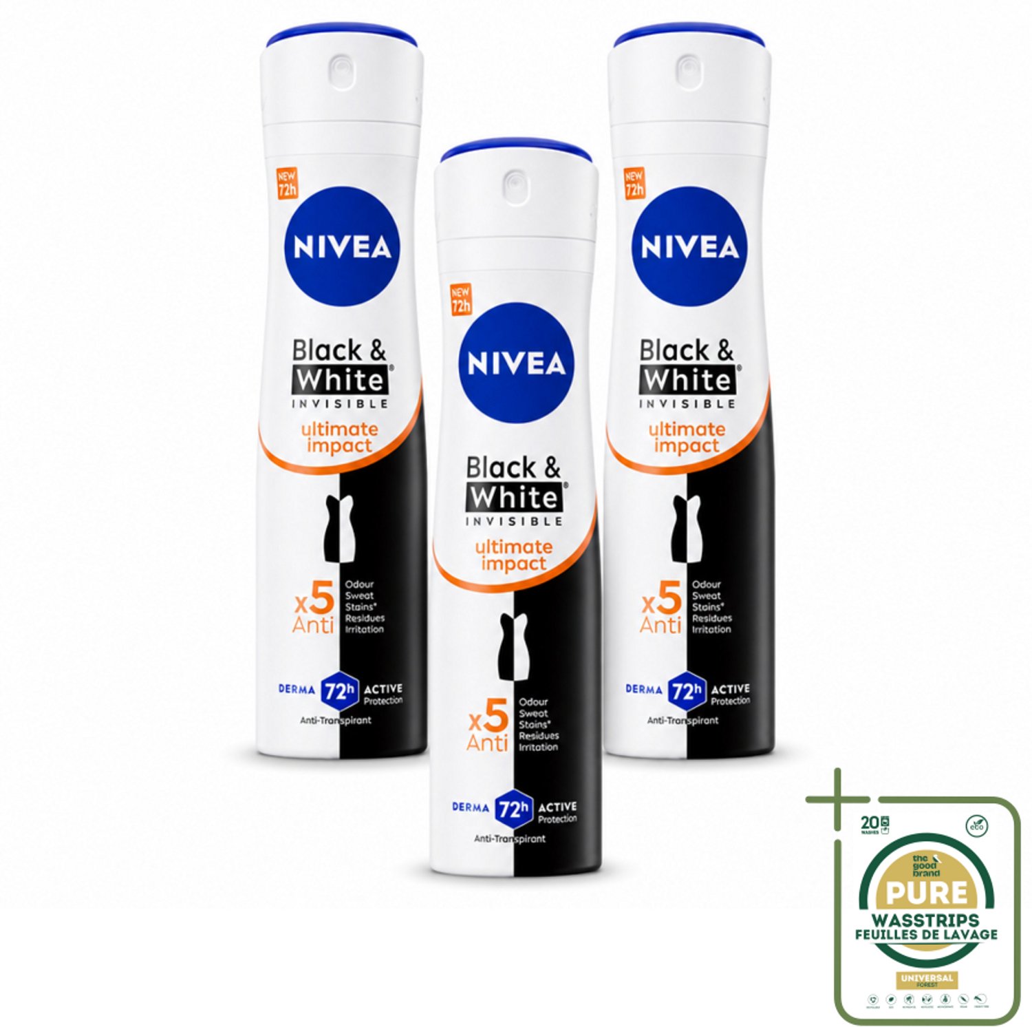 3 x NIVEA - Deodorant Spray - Zwart & Wit Ultieme Impact - Anti-Transpirant - 150 ml - Anti-vlek - Anti-transpirant - Deodorant Spray - Geur - Kledingzorg