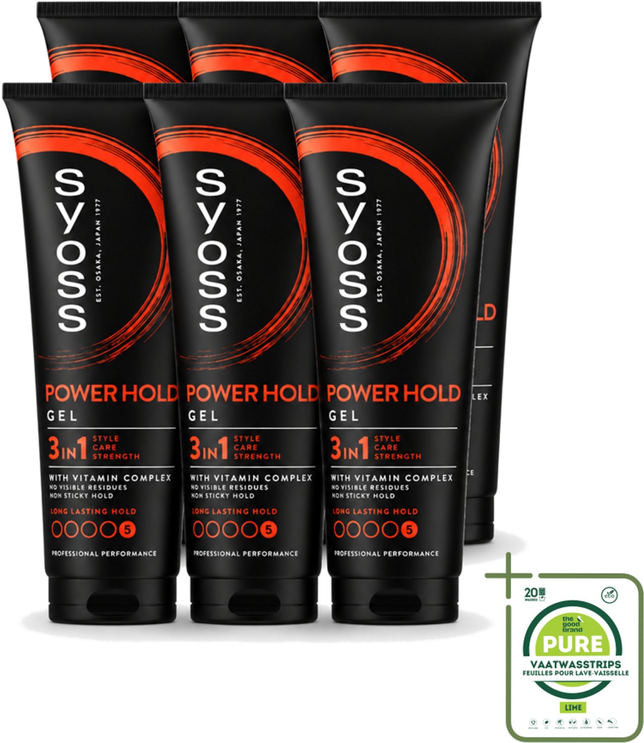 6 x Syoss - Power Hold - Haargel - Extra Sterke Fixatie - 250 ml - Grootverpakking - Vaatwasstrips - Haargel - Krachtige Fixatie - Stijl - Haarverzorging - Salonkwaliteit