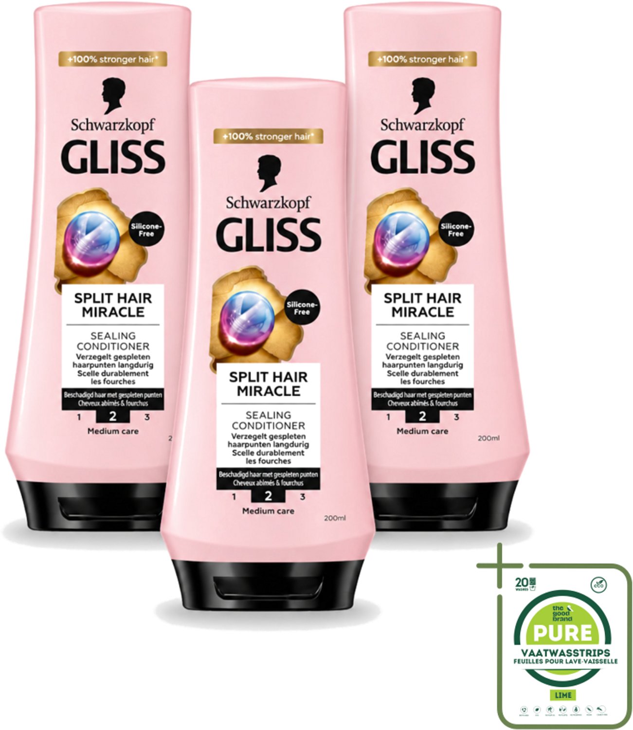 3 x Gliss - Hair Repair - Conditioner Split Hair Miracle tegen Gespleten Haarpunten - 200 ml - Grootverpakking - Vaatwasstrips - Gespleten Haarpunten - Haarherstel - Haarverzorging - Haarbescherming - Keratine