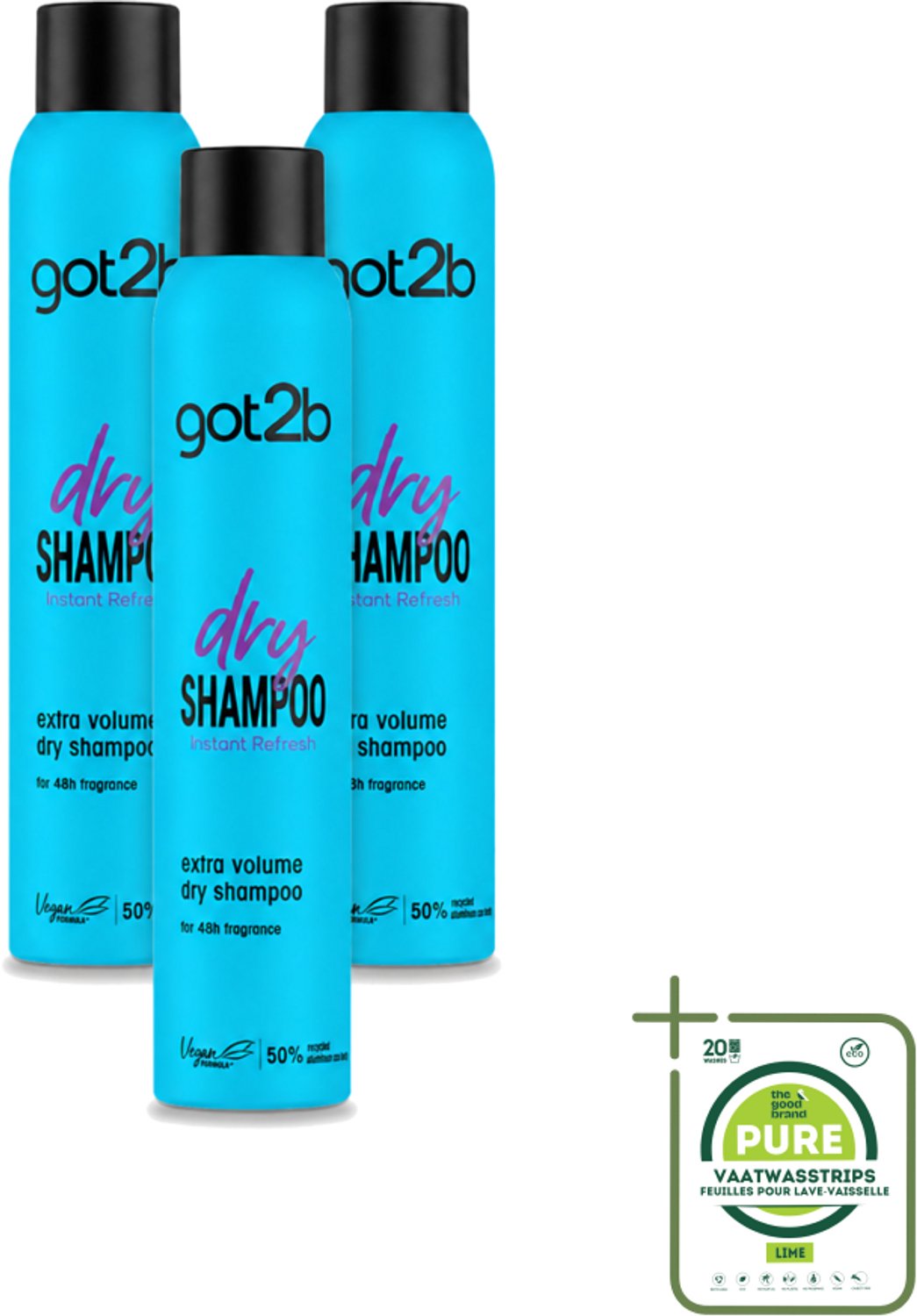 3 x Got2B - Droogshampoo - Fresh & Fabulous Volume - 200 ml - Grootverpakking - Vaatwasstrips - Droogshampoo - Fris Haar - Volume - Haarkleur - Haartypen