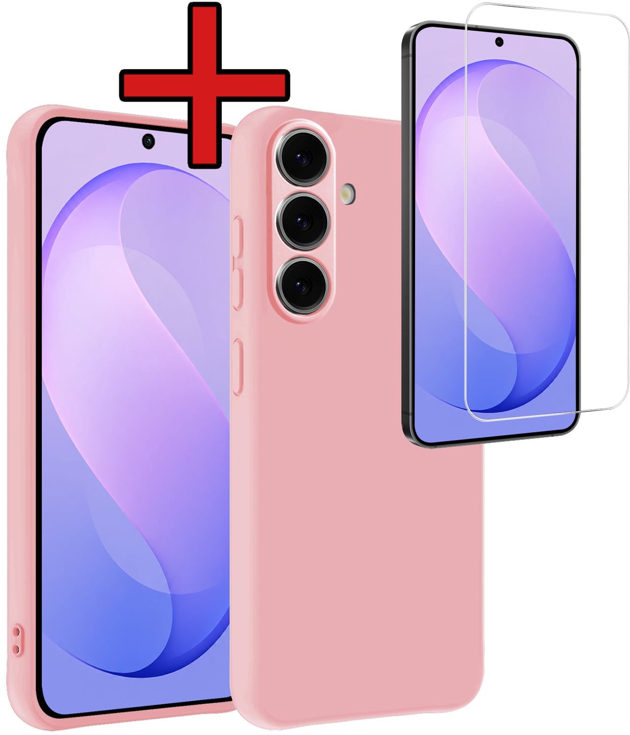 Hoesje - Met Screenprotector - Geschikt voor Samsung Galaxy S26 FE - Sterk & Shockproof - Telefoon Hoes - Back Cover - Siliconen Case - Telefoonhoes - Lichtroze