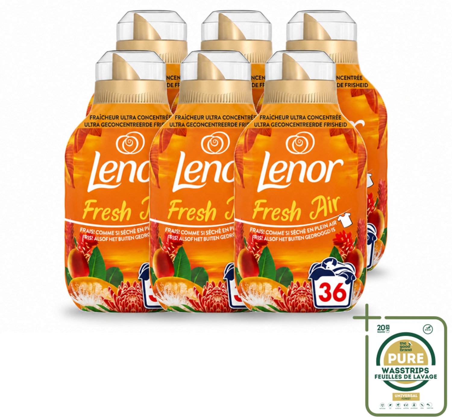 6 x Lenor - Wasverzachter - Fresh Air Tropenzon - Ultra Geconcentreerd - 36 Wasbeurten - Wasstrips - Wasverzachter - Wasverzachter Fris - Wasverzachter Tropisch - Wasverzachter Binnen - Wasverzachter Buiten