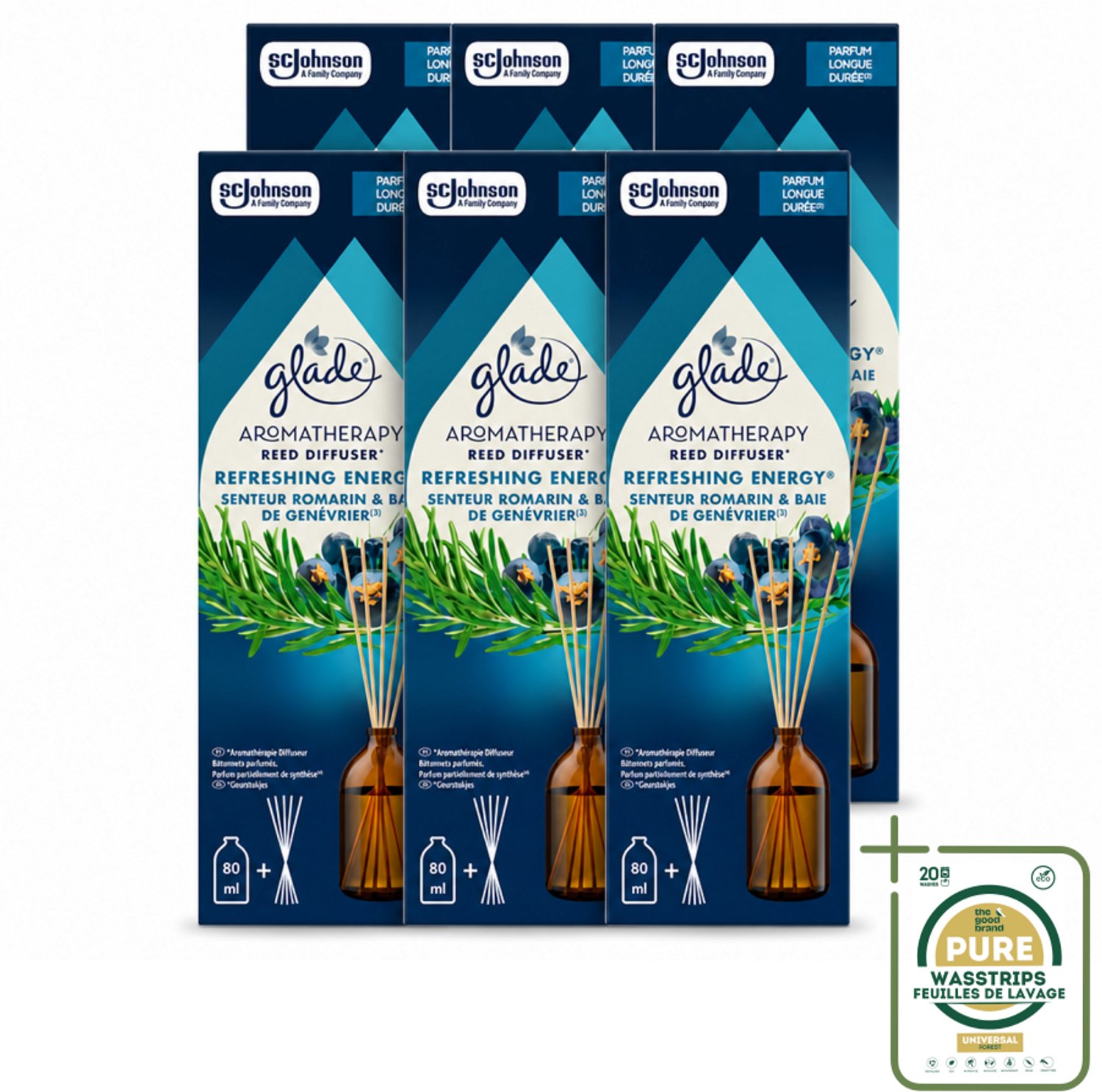 6 x Glade - Geurstokjes Verfrissende Energie - Aromatherapie Geurverspreiding - 80 ml - Wasstrips - Geurstokjes - Aromatherapie - Energie - Geurverspreiding - Geur