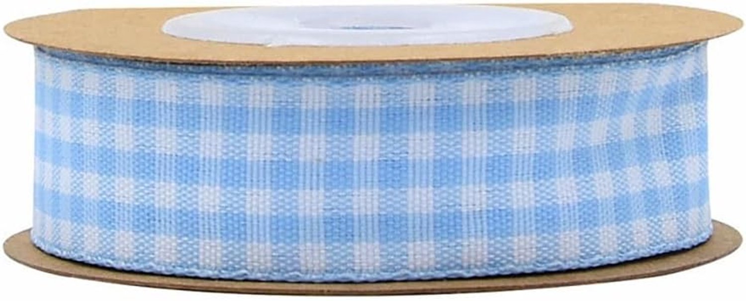 Geruite lint 5 m kerstlint Gingham lint kerstlinten om te knutselen, plaid lint decoratief lint voor cadeau DIY knutseltaart Kerstmis party decoratie blauw 15 mm