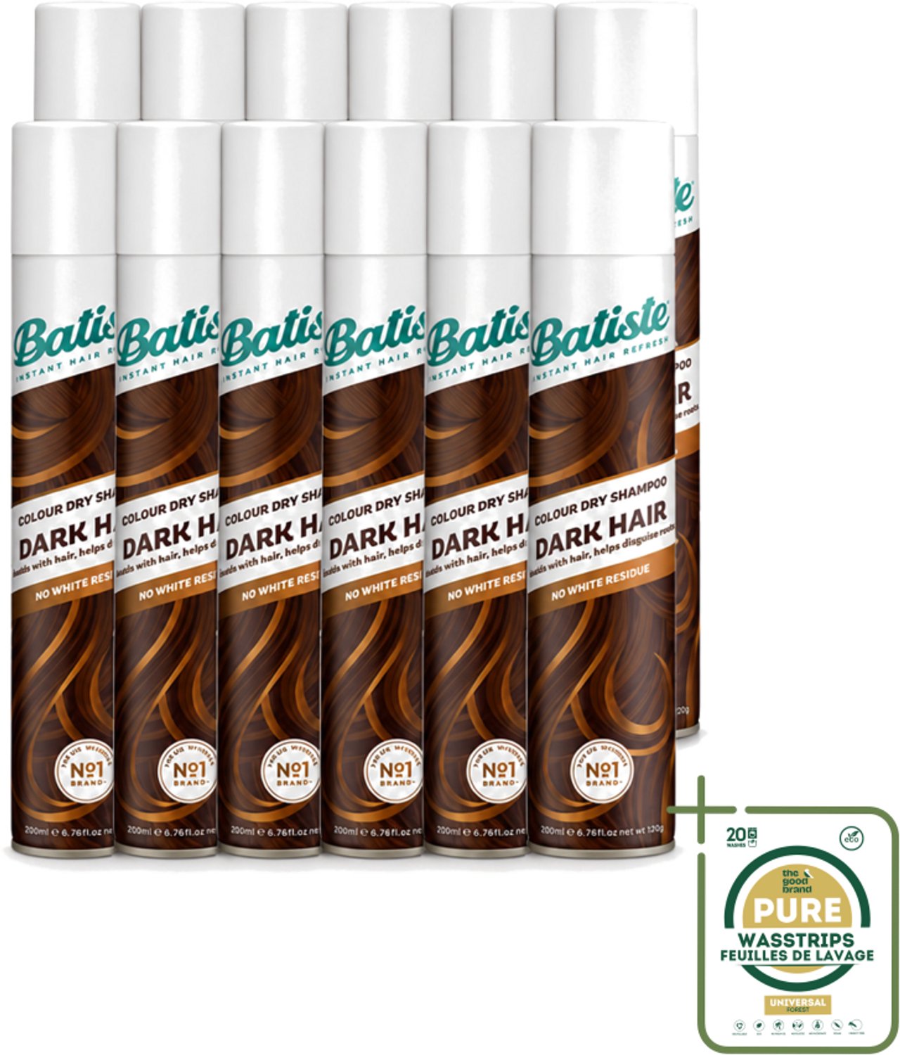 12 x Batiste - Dark & Deep Brown - Droogshampoo - Speciaal Voor Donkerbruin Haar - Verfrist en Geeft Volume - 200ml - Wasstrips - Droogshampoo - Donkerbruin Haar - Vet Haar - Haar Opfrissen - Haar Volume