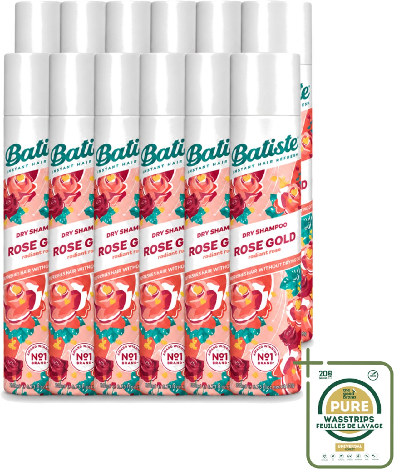 12 x Batiste - Rose Gold - Droogshampoo - Zachte Rozengeur - Verfrist en Zorgt Voor Volume - 200ml - Wasstrips - Droogshampoo - Haarverfrissing - Roze Geur - Volume Haar - Fris Haar