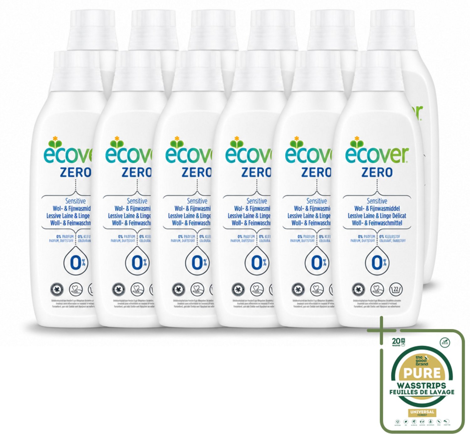 12 x Ecover - Vloeibaar wasmiddel - Wol & Fijnwas - 1 liter - Wasstrips - Wasmiddel Wol - Vloeibaar Wasmiddel - Delicate Stoffen - Zacht Wasmiddel - Koud Wassen