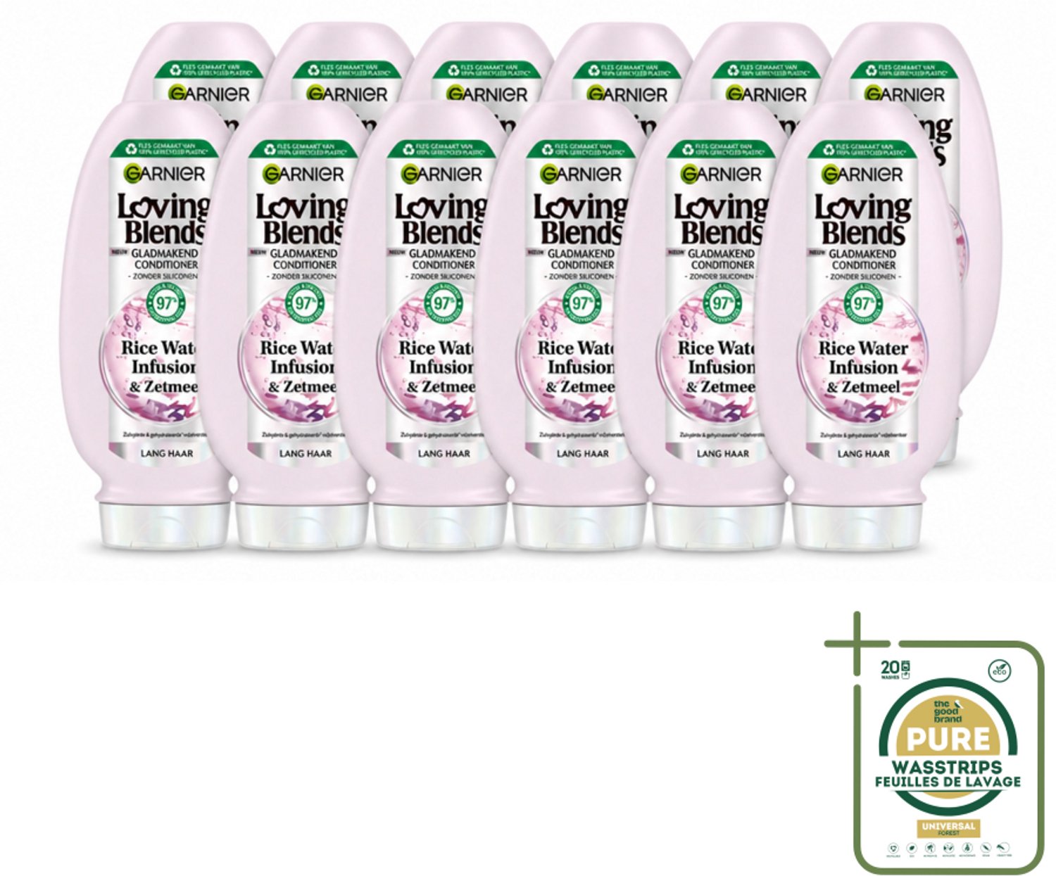 12 x Garnier - Loving Blends Rice Water Infusion - Conditioner - Glans & Zachtheid - Lang Haar - 250 ml - Wasstrips - Haarversterking - Haarzachtheid - Glans - Haarverzorging - Rijstwater