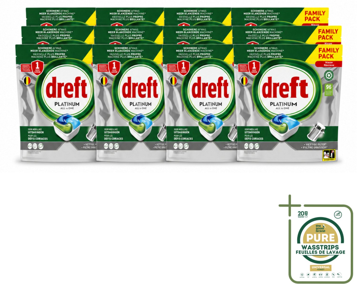 12 x Dreft - Vaatwastabletten - Platinum All-in-One Origineel - Grootverpakking - 96 Tabletten - Vaatwasmiddel - Vaatwastabletten - Schone Vaat - Vetvrij - Vaatwasser Reinigen