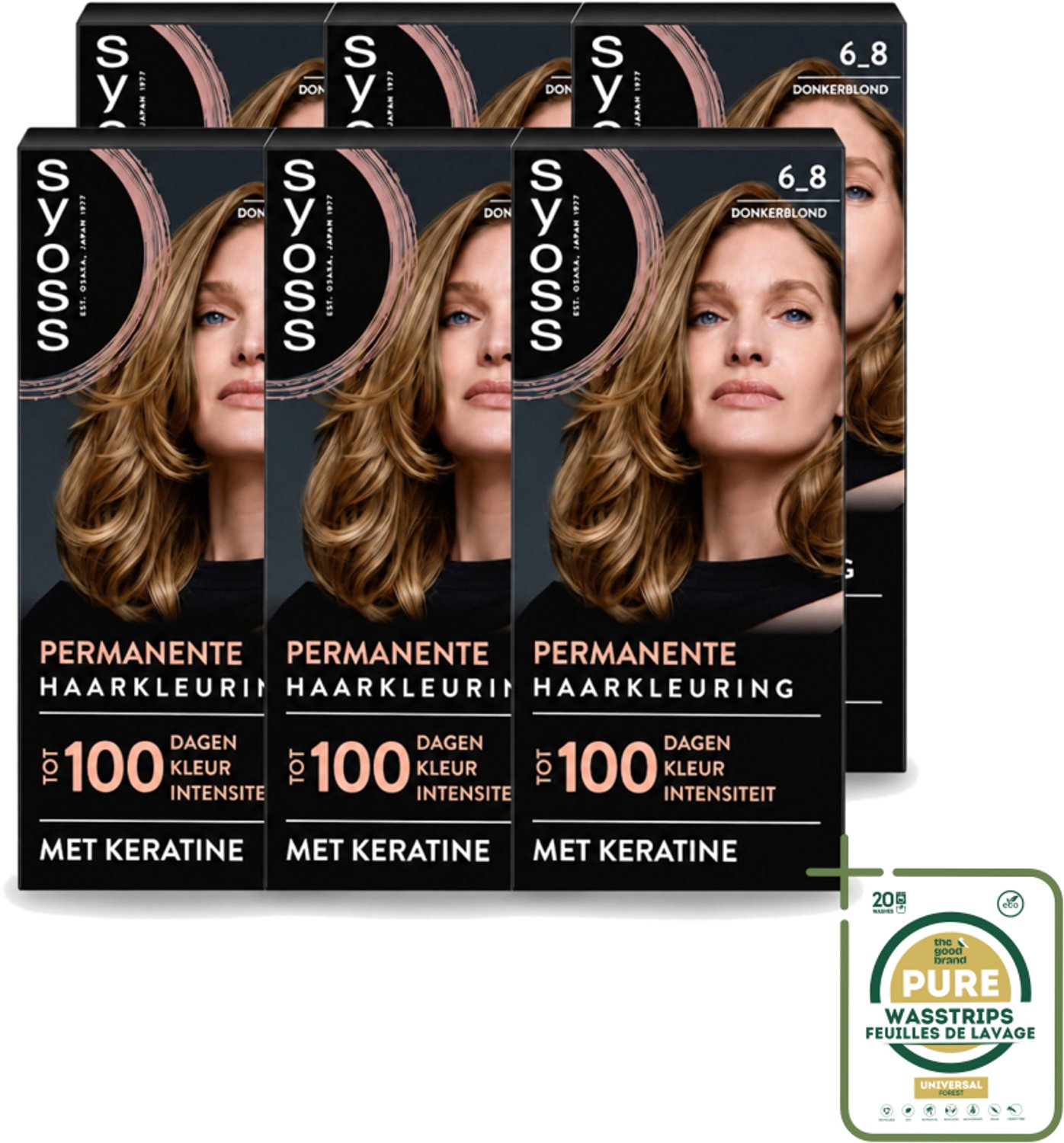 6 x SYOSS - Permanent Coloration 6-8 - Haarverf - Permanente Haarkleuring - Donkerblond - Grijsdekking - Wasstrips - Haarkleuring - Permanent Haarkleuring - Donkerblond - Grijsdekking - Haarverf