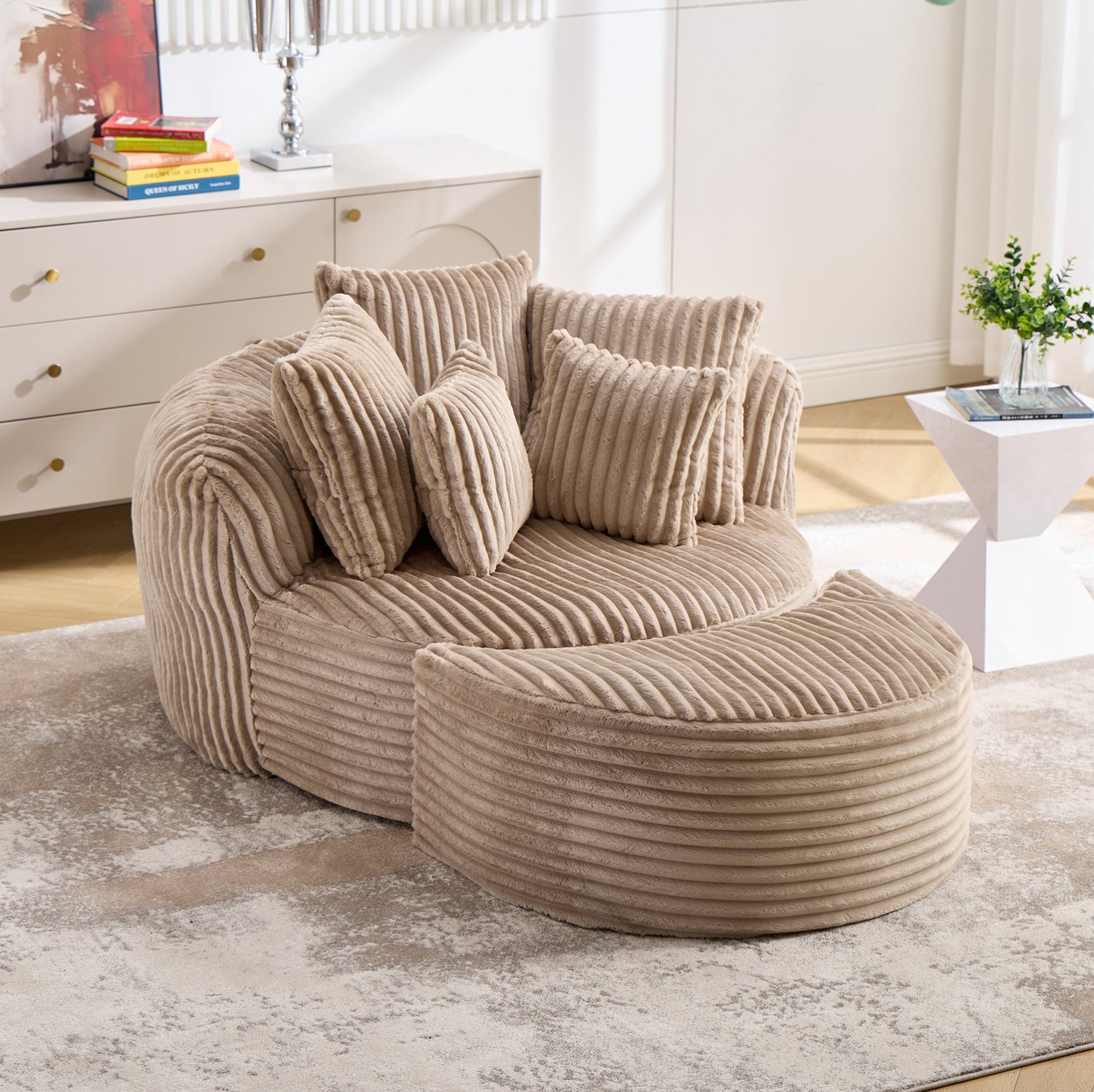 DESMIU Fauteuil 168 x 123 x 63 Cm - Zachte Chenille Met Vijf Kussens En Voetbank - Voor Woonkamer En Slaapkamer - Camelbruin Camelbruin, bruin