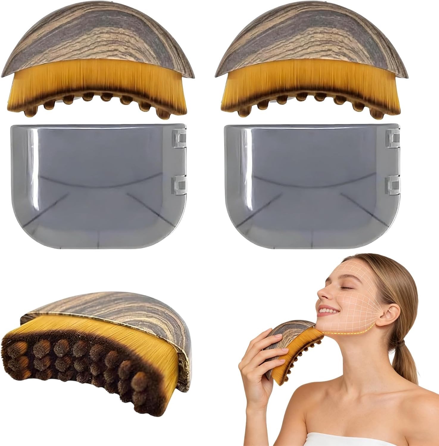 Set van 2 Lymfedrainage Gezichtsborstels voor Contouren van Kaaklijn en Kin, Perfect voor Gezichtsmassage en Huidverzorging