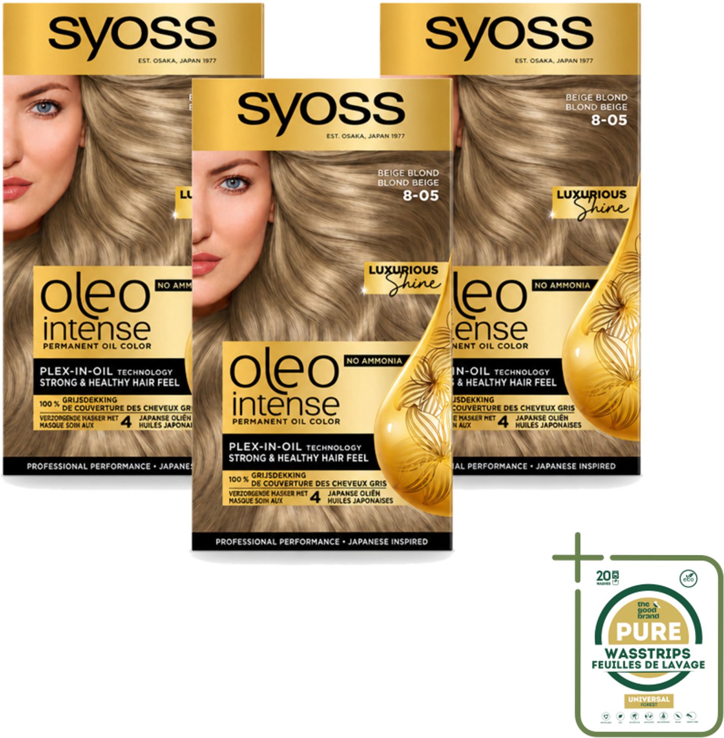 3 x SYOSS - Oleo Intense 8-05 Beige Blond - Haarverf - Zonder Ammoniak - Grijsdekking - Langdurige Kleur - Wasstrips - Haarverf - Haarkleur - Grijsdekking - Zonder Ammoniak - Olieformule