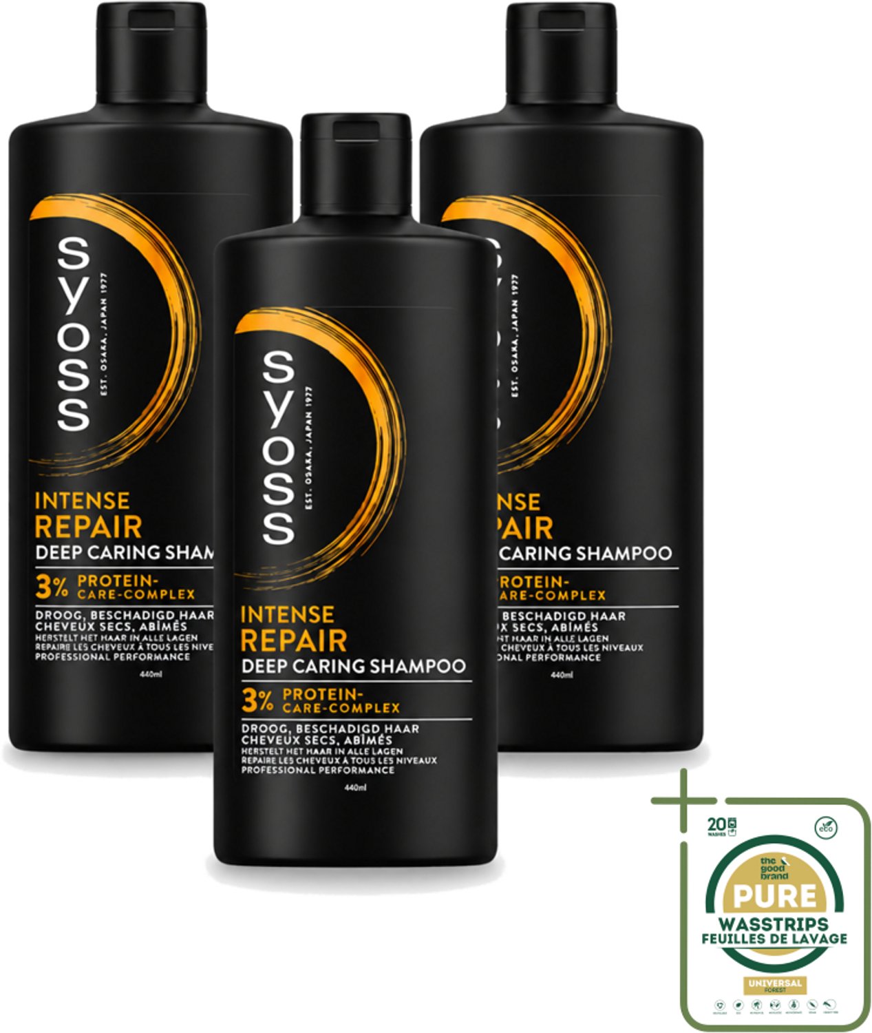 3 x SYOSS - Repair 440 ml - Shampoo - Herstellende Formule - 440ml - Wasstrips - Herstel Haar - Beschadigd Haar - Droog Haar - Haar Herstel - Haar Verzorging